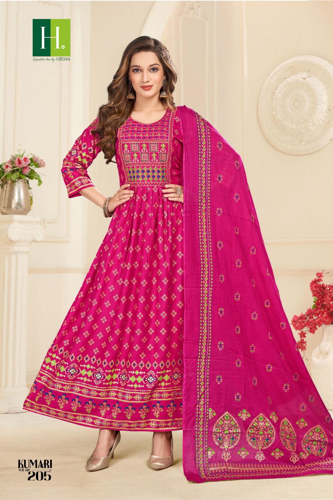 Kumari Vol 2 By Hirwa Foil Rayon Printed Kurti With Dupatta Wholesale Clothing Suppliers In India
